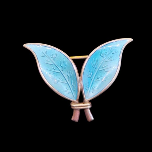 David Andersen Norway Sterling Blue Enamel Double Brooch & Clip-On Earrings Set - Picture 2 of 10